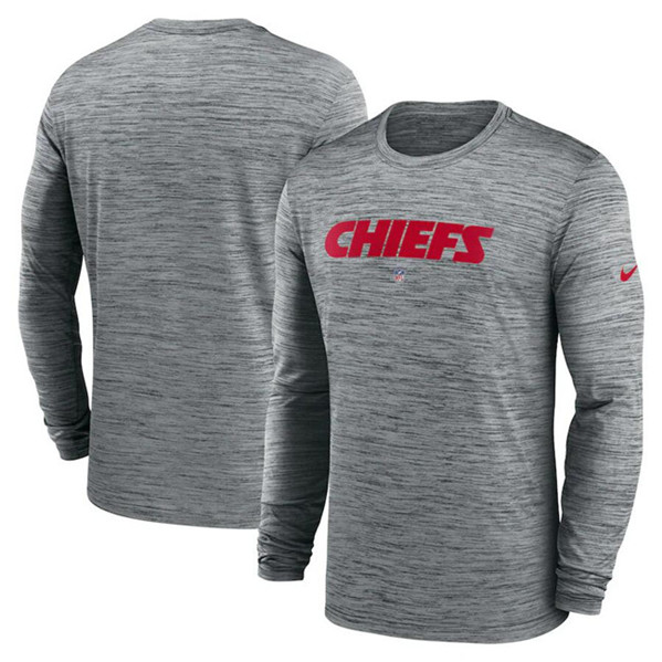 Men's Kansas City Chiefs Heather Gray Sideline Team Velocity Performance Long Sleeve T-Shirt
